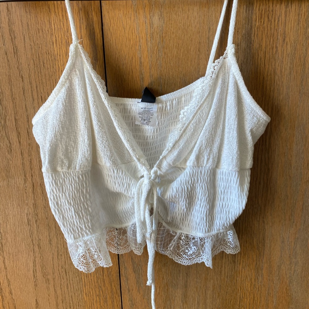 White Lace Trimmed Crop Top